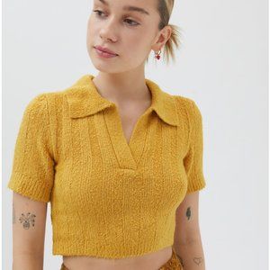 UO Andrea Collared Cropped Sweater | Yellow | Size L